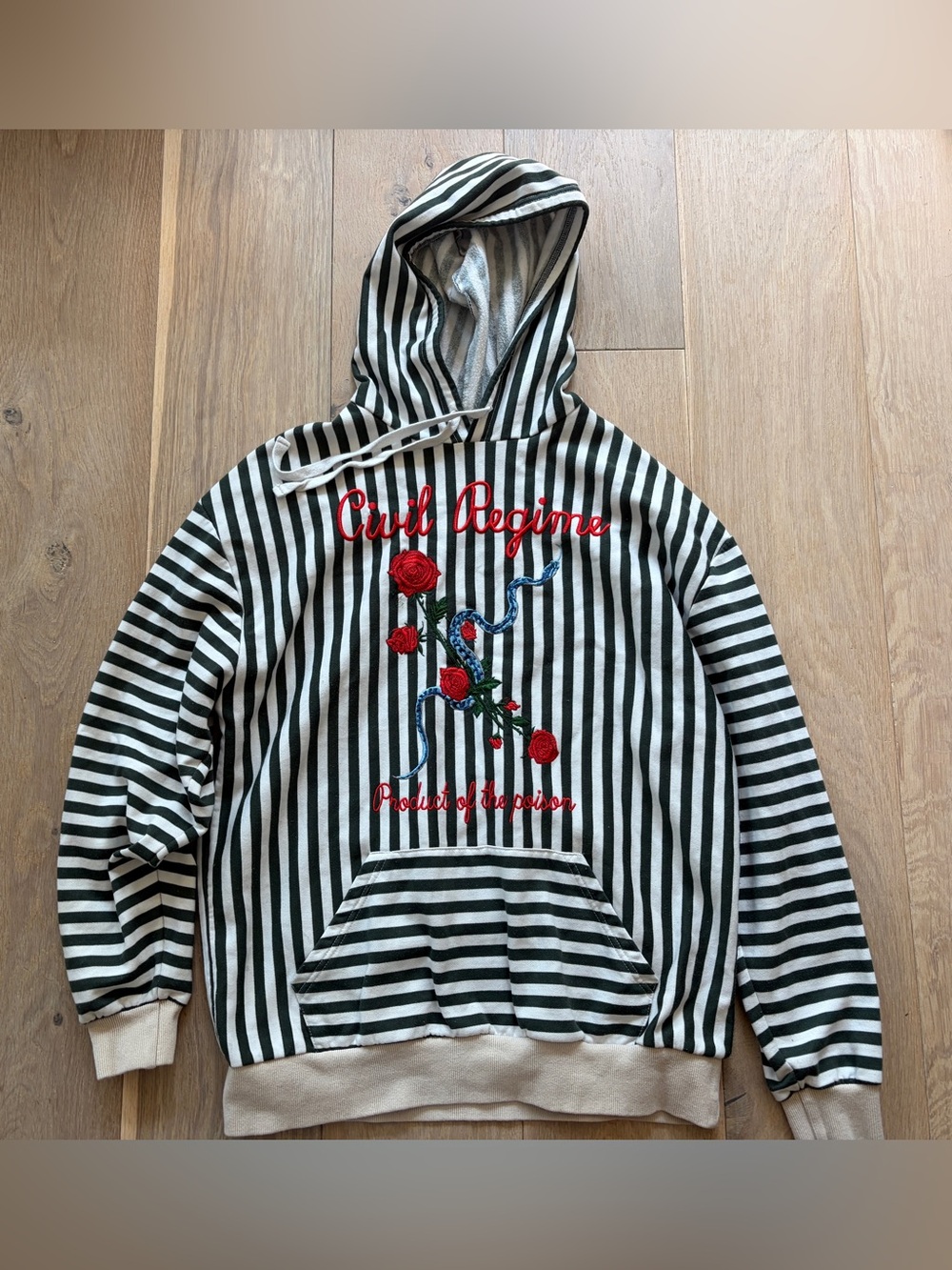 Civil Regime stripedtt rose snake heavyweight hoodie embroidered - large